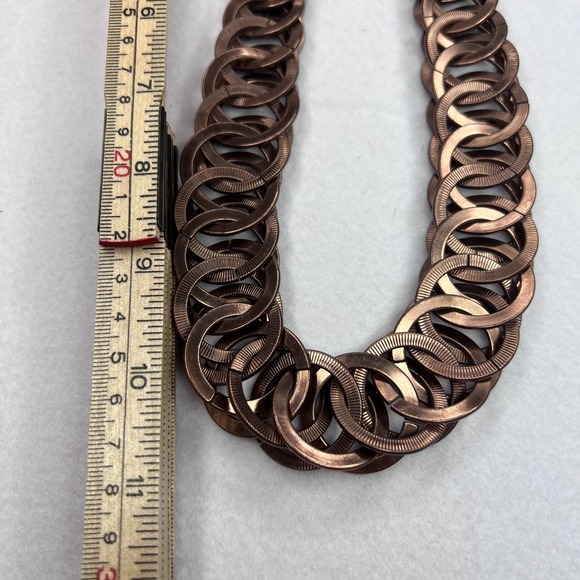 Bill Blass Copper Tone Linked Disc Necklace Textured Statement Layered Chain 18" - Picture 6 of 7